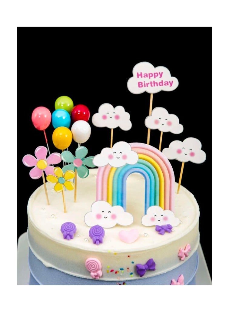 Decorative sticks and decorations for cake decoration suitable for birthdays and parties with the phrase “Happy Birthday” in bright colors, 14 pieces  - Image 2