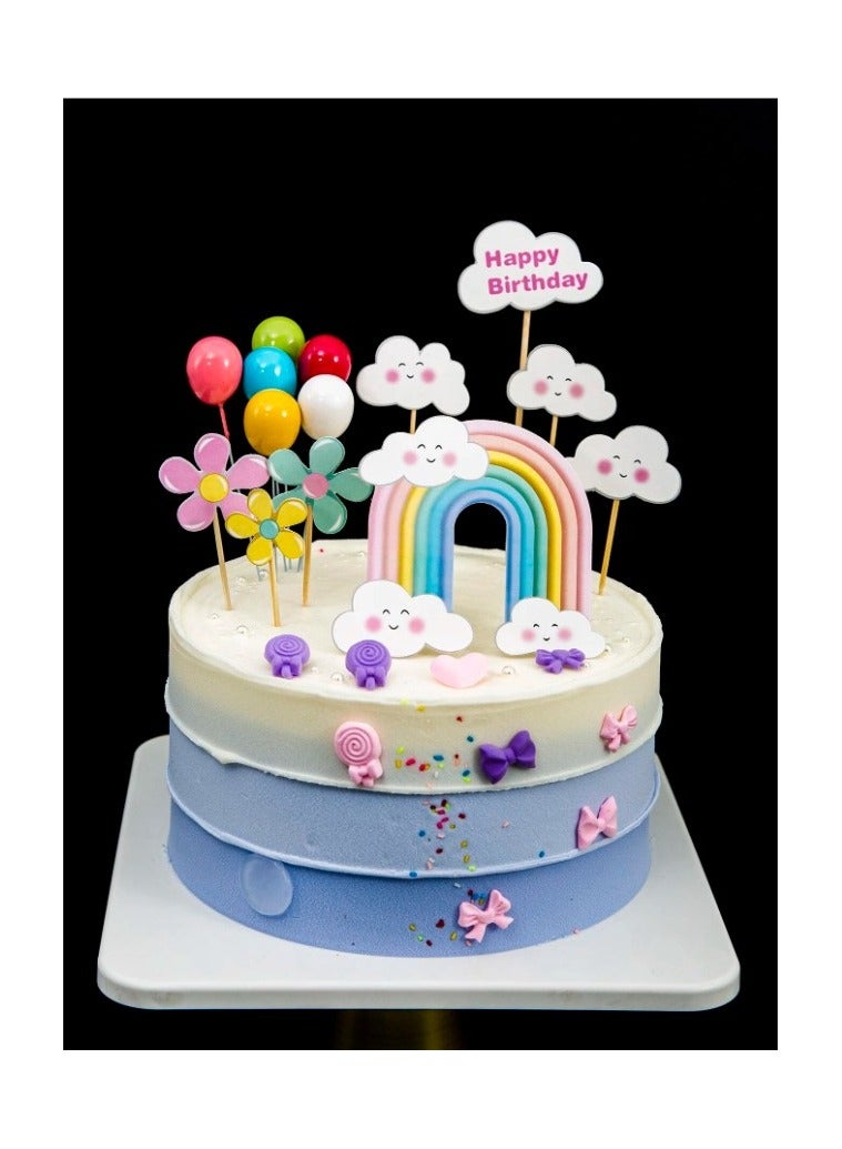 Decorative sticks and decorations for cake decoration suitable for birthdays and parties with the phrase “Happy Birthday” in bright colors, 14 pieces  - Image 1