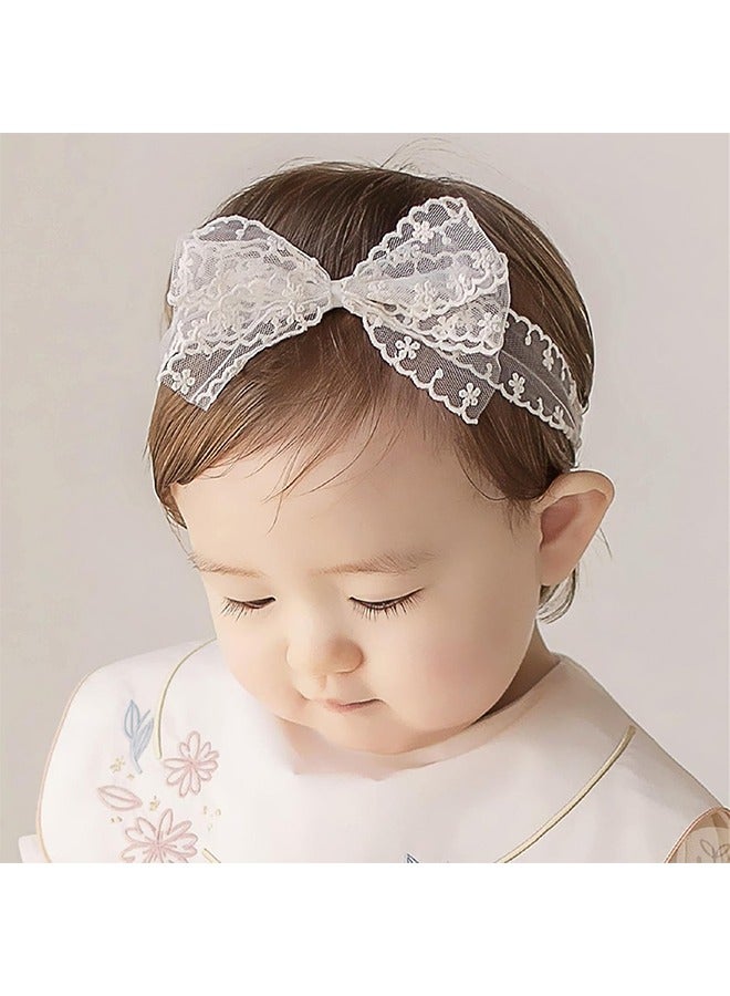 اتش واي رضيع بنات القوس الدانتيل عقال ، لطيف الوردي الناعم الشعر الأبيض فراشة عقدة عصابات الرأس لحديثي الولادة الأطفال الصغار الأطفال تعميد حزب المعمودية اكسسوارات الشعر - Image 1