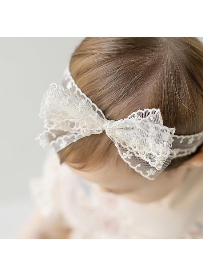 اتش واي رضيع بنات القوس الدانتيل عقال ، لطيف الوردي الناعم الشعر الأبيض فراشة عقدة عصابات الرأس لحديثي الولادة الأطفال الصغار الأطفال تعميد حزب المعمودية اكسسوارات الشعر - Image 5