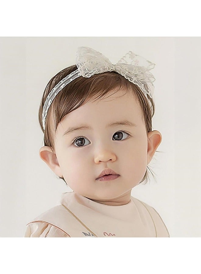 اتش واي رضيع بنات القوس الدانتيل عقال ، لطيف الوردي الناعم الشعر الأبيض فراشة عقدة عصابات الرأس لحديثي الولادة الأطفال الصغار الأطفال تعميد حزب المعمودية اكسسوارات الشعر - Image 2