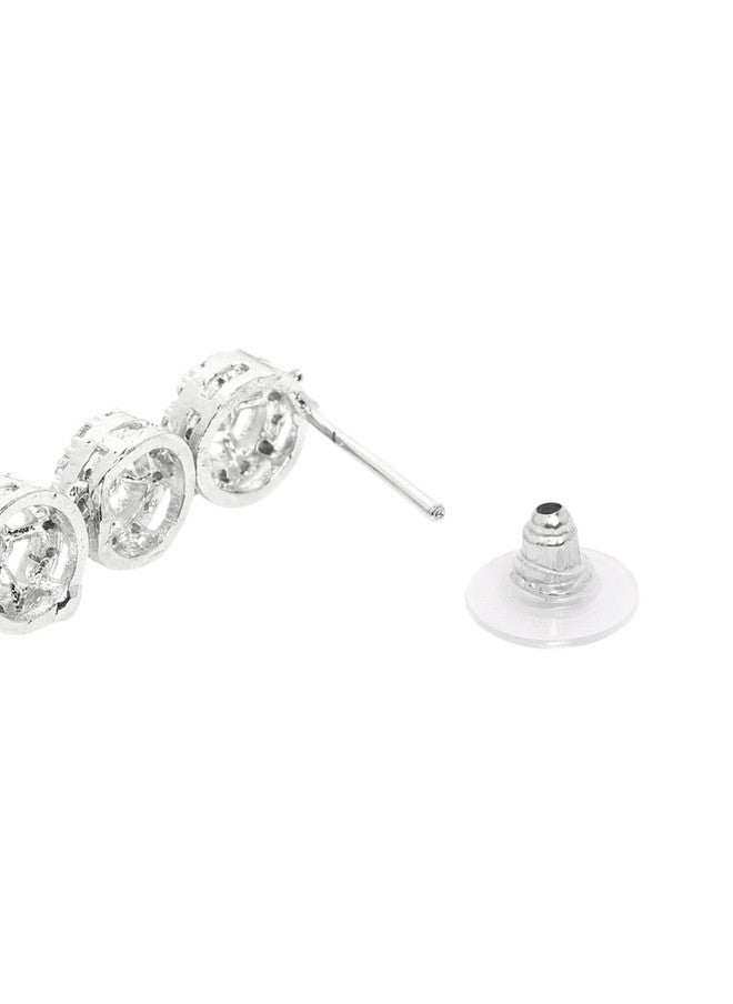 StileAdda Silver-Plated American Diamond Studded Necklace and Earrings Set - Image 4
