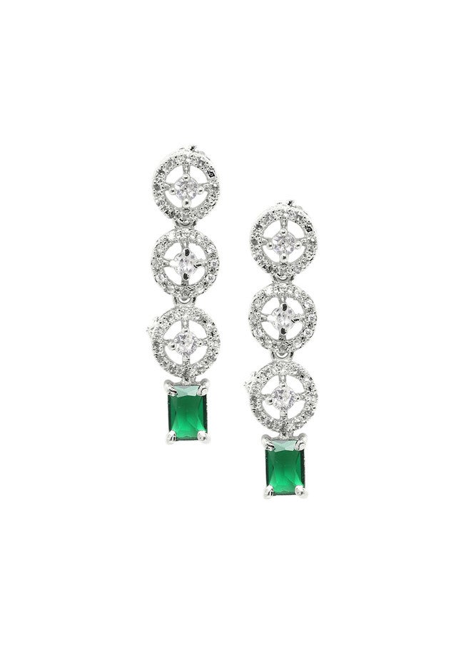 StileAdda Silver-Plated American Diamond Studded Necklace and Earrings Set - Image 3