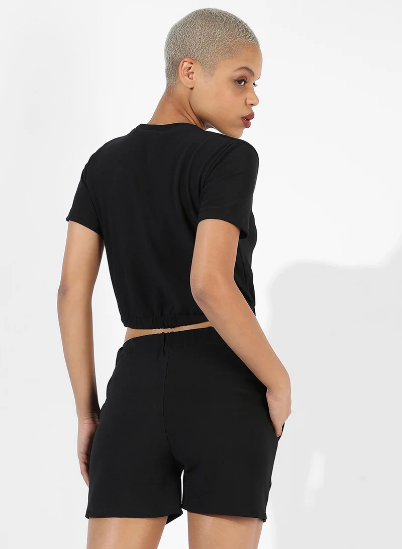 PINACOLADA  Women's Midnight Black Cropped Co-Ord Set For Casual Wear | Crew Neck | Short Sleeve | Pull On Closure | Co-Ords Designed With Comfort Fit For Woman & Girls for Women | Best Price UAE