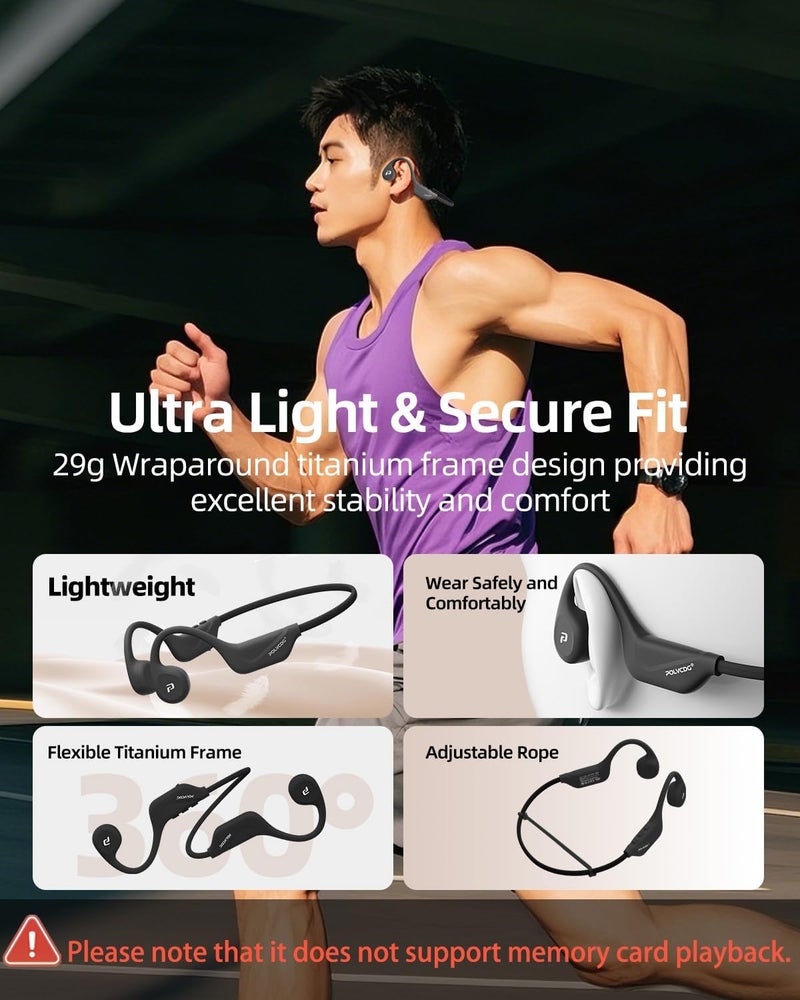 POLVCDG Bone Conduction Headphones,Open Ear Headphones with Mic,Wireless Bluetooth Running Headphones,IPX6 Waterproof Earbuds,Type-C Quick Charging Earphones for Sports Workout Hiking Cycling Gift (White) - Image 4