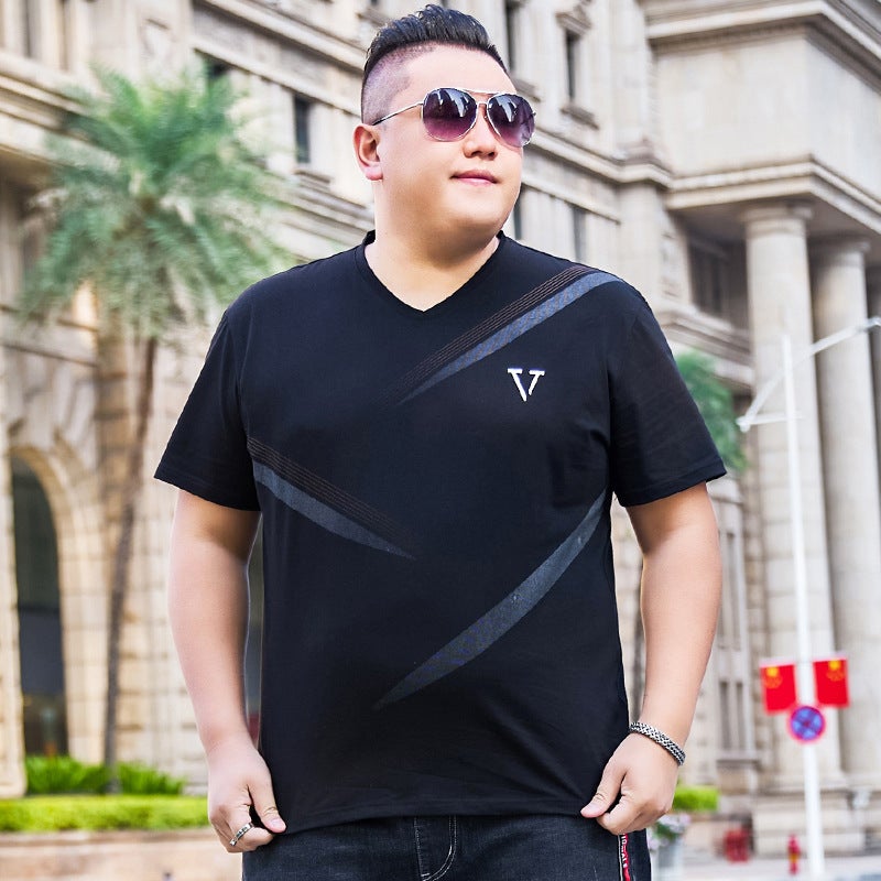 Summer Thin Cool Short-Sleeved T-Shirt Men'S New Plus Fat Plus Size Loose V Neck T-Shirt Men'S Export Tx173 - Image 3