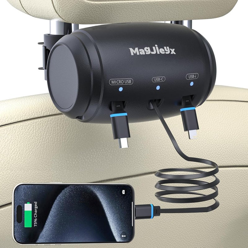 MAGJIEYX Multi Car Retractable Charging Station Box 3 in 1 Car Backseat Fast Power Charging Cord USB Type C Compatible with iPhone/iPad/Android, Backseat Passengers | Share Rid - Image 1