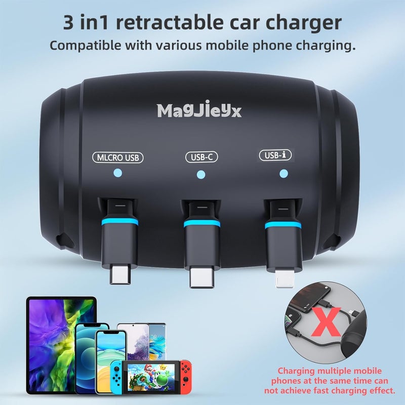 MAGJIEYX Multi Car Retractable Charging Station Box 3 in 1 Car Backseat Fast Power Charging Cord USB Type C Compatible with iPhone/iPad/Android, Backseat Passengers | Share Rid - Image 2