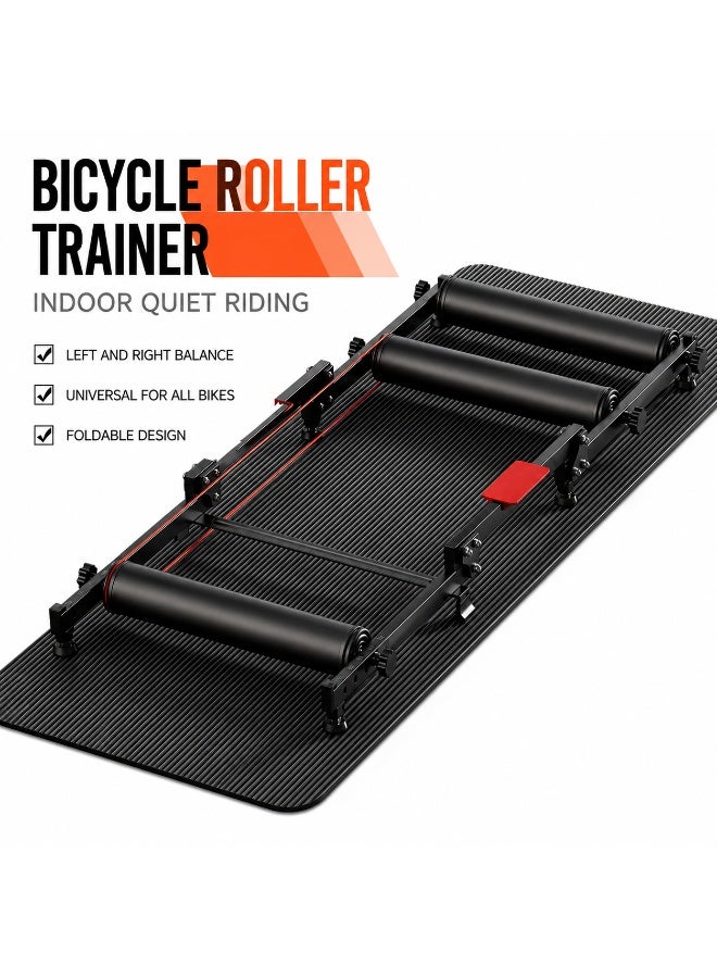 Kinetic Foldable Bicycle Roller Trainer 3-Roller Indoor Cycling Training Stand, Quiet Bike Roller for Road & MTB Bikes, Balance Training, Portable Home Exercise Trainer Indoor Cycling Bicycle Roller with Resistance for MTB Road Bike Exercise - Image 1