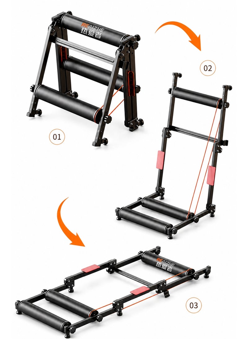 Kinetic Foldable Bicycle Roller Trainer 3-Roller Indoor Cycling Training Stand, Quiet Bike Roller for Road & MTB Bikes, Balance Training, Portable Home Exercise Trainer Indoor Cycling Bicycle Roller with Resistance for MTB Road Bike Exercise - Image 2