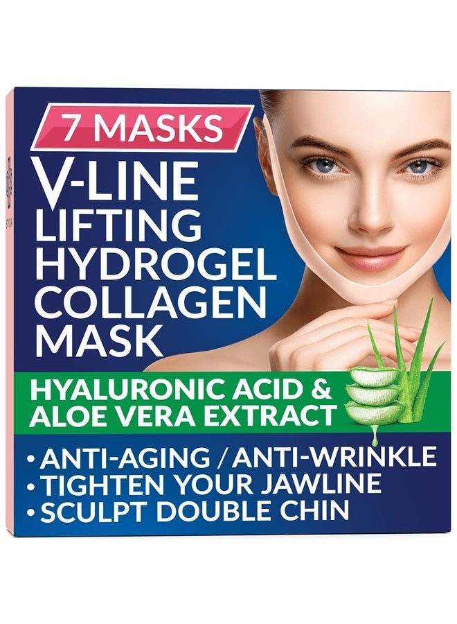 Stylia 7 Piece Double Chin Tightener - V Line Face Toning Belts - Shaping Hydrogel Collagen Face Mask with Hyaluronic Acid & Aloe Vera - Anti-Aging and Anti-Wrinkle Band - Image 1
