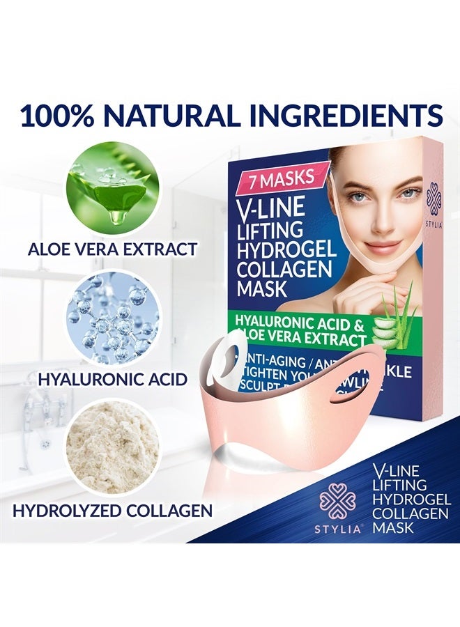 Stylia 7 Piece Double Chin Tightener - V Line Face Toning Belts - Shaping Hydrogel Collagen Face Mask with Hyaluronic Acid & Aloe Vera - Anti-Aging and Anti-Wrinkle Band - Image 2