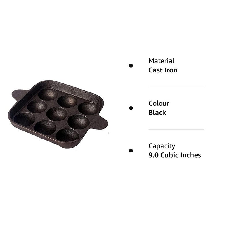 Bharath Agencies Cast Iron 9 Cavity Tawa Black - Image 5