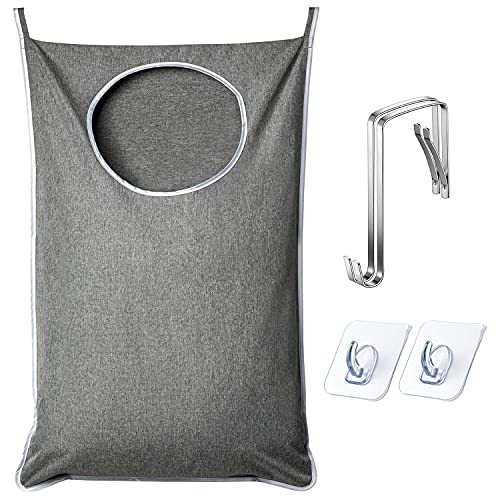 ANSTROUT XL Hanging Laundry Hamper, Extra Large Tear-resistance Door Hamper with 2 Types Hooks for Dirty Clothes, Save Bathroom Space Hanging Laundry Bag (36.5x 22 Inch,Grey) - Image 1