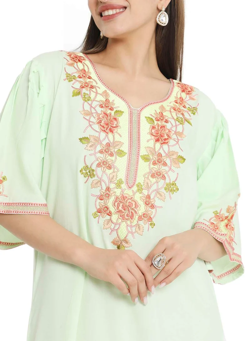 HANA & SARA PURE MUSLIN SILK COTTON WITH UNIQUE THREAD EMBROIDERY ARABIC KAFTAN JALABIYA DRESS