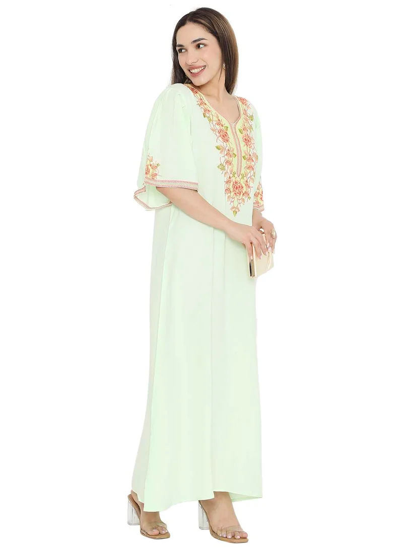 HANA & SARA PURE MUSLIN SILK COTTON WITH UNIQUE THREAD EMBROIDERY ARABIC KAFTAN JALABIYA DRESS