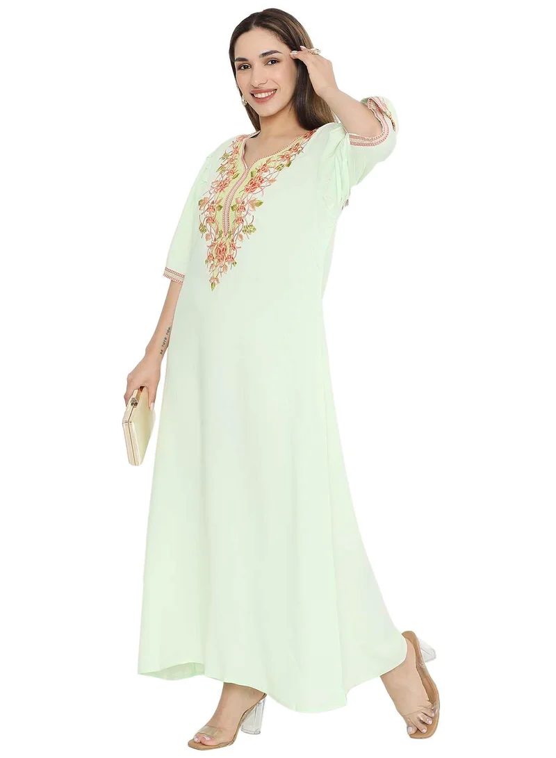 HANA & SARA PURE MUSLIN SILK COTTON WITH UNIQUE THREAD EMBROIDERY ARABIC KAFTAN JALABIYA DRESS