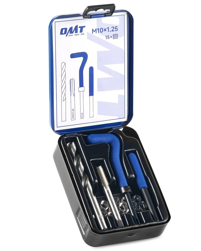Orion Motor Tech Helicoil Thread Repair Kit M10x125 Thread Repair Tool with HSS Drill Bit 15 Thread Inserts Metric Thread Repair Installation Kit for Rethreading Internal Threads with Carry Case