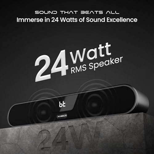HAMMER Beatbox Bluetooth Soundbar 24W Output, RGB Lights, AUX, USB, TF Card & TWS Connectivity, Upto 8Hr Playtime, 52mm Drivers, Easy to Carry, BT Speaker for TV, Mobile, PC, Laptops, Tablets (Black) - Image 3