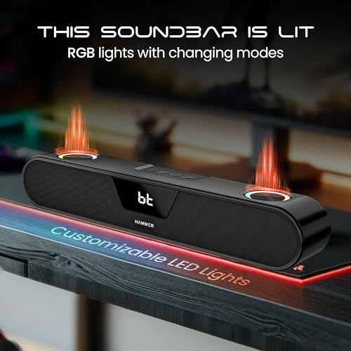 HAMMER Beatbox Bluetooth Soundbar 24W Output, RGB Lights, AUX, USB, TF Card & TWS Connectivity, Upto 8Hr Playtime, 52mm Drivers, Easy to Carry, BT Speaker for TV, Mobile, PC, Laptops, Tablets (Black) - Image 5