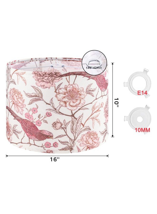 GO&SO 1 Pack Floral Bird Large Drum Lamp Shade,1.65"Spider E27 Base,16" x16" x12",Printed Pattern Design,DIY Assembly with Multi-Adapter (E26/E14/10mm),Ideal for Floor/Table Lamps/Pendant Lighting - Image 2