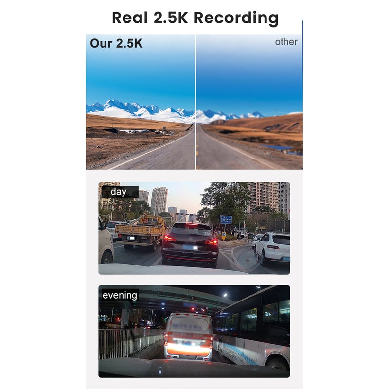 2.5K Car DVR Dash Camera Front & Inside & Rear 3-Lens Driving Recorder 3.16 Inch Screen Dashcam Built-in WiFi Support Night-Vision Loop Recording Collision Locking Reversing Image - Image 4