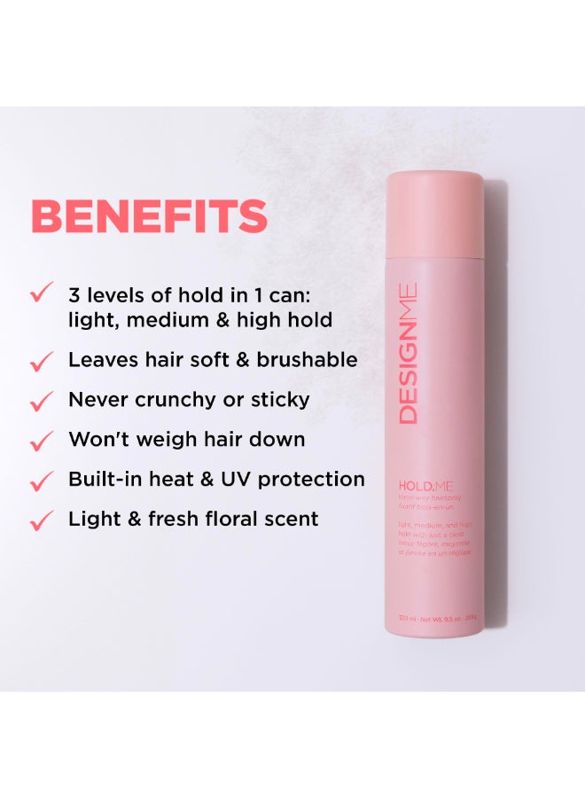 Design.ME HOLDME ThreeWay Hairspray by DESIGNME Hairspray with Light Medium High Hold Options Extra Hold Hair Spray with Thermal Protectors Vitamin B5 Scented Hair Setting Spray 95 Oz - Image 4