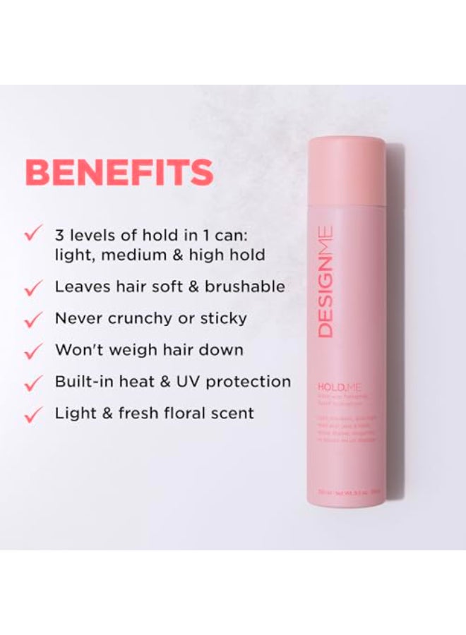 Design.ME HOLDME ThreeWay Hairspray by DESIGNME Hairspray with Light Medium High Hold Options Extra Hold Hair Spray with Thermal Protectors Vitamin B5 Scented Hair Setting Spray 95 Oz - Image 3