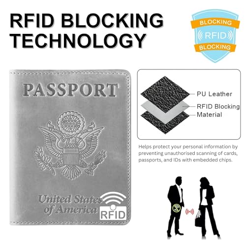 Ciana Passport Holder for Travel – PU Leather Passport Cover and Card Holder for Men & Women – Slim Passport Holder with Card Protector Slot, Travel Must Haves (Gray) - Image 2