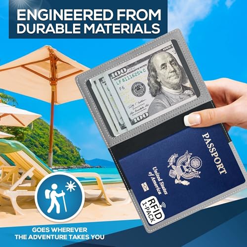 Ciana Passport Holder for Travel – PU Leather Passport Cover and Card Holder for Men & Women – Slim Passport Holder with Card Protector Slot, Travel Must Haves (Gray) - Image 3