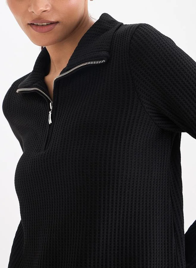 Femmella  Women Black Waffle Knit High Neck Top for Women | Best Price UAE