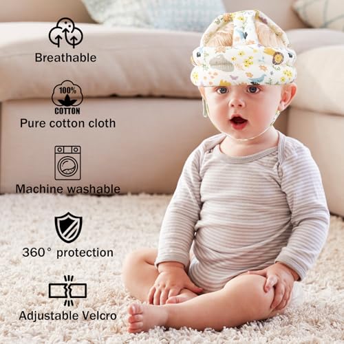 REFLYAWAY Baby Head Protector Baby Helmet for Crawling Walking, No Bumps Safety Head Adjustable Protective Cap for Walking, Playing - White Animal Flower - Image 4