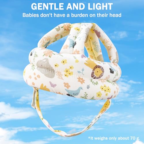 REFLYAWAY Baby Head Protector Baby Helmet for Crawling Walking, No Bumps Safety Head Adjustable Protective Cap for Walking, Playing - White Animal Flower - Image 5
