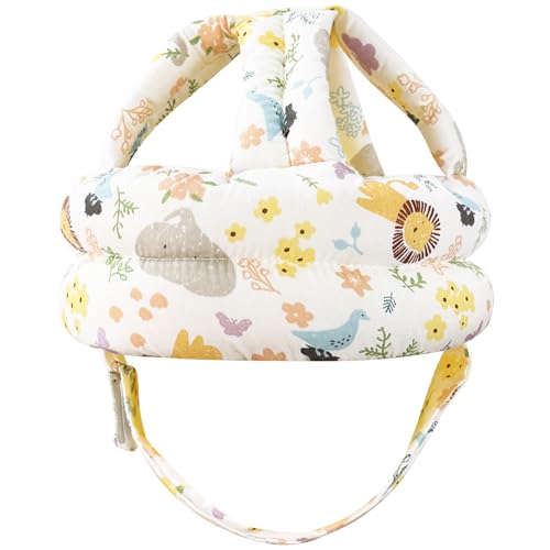 REFLYAWAY Baby Head Protector Baby Helmet for Crawling Walking, No Bumps Safety Head Adjustable Protective Cap for Walking, Playing - White Animal Flower - Image 1