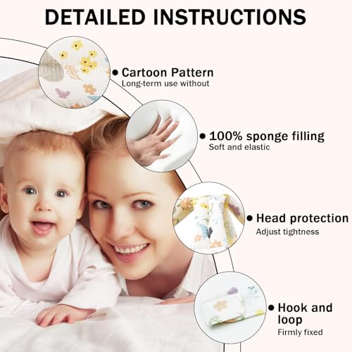 REFLYAWAY Baby Head Protector Baby Helmet for Crawling Walking, No Bumps Safety Head Adjustable Protective Cap for Walking, Playing - White Animal Flower - Image 3