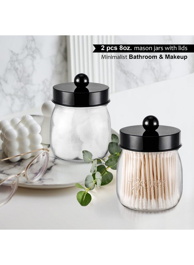 SheeChung Farmhouse Decor Apothecary Jar Set,Mason Jar Bathroom Vanity Storage Organizer Canister - Qtip Holder Plastic Acrylic Jar for Cotton Swabs,Cotton Pads,Floss Picks,Paper Clips,Hair Clips(2 Pack,Black) - Image 2