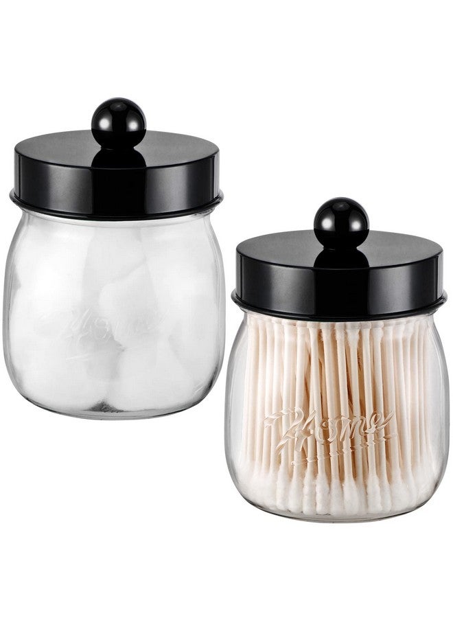SheeChung Farmhouse Decor Apothecary Jar Set,Mason Jar Bathroom Vanity Storage Organizer Canister - Qtip Holder Plastic Acrylic Jar for Cotton Swabs,Cotton Pads,Floss Picks,Paper Clips,Hair Clips(2 Pack,Black) - Image 1