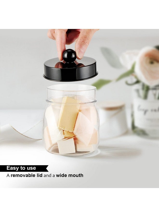 SheeChung Farmhouse Decor Apothecary Jar Set,Mason Jar Bathroom Vanity Storage Organizer Canister - Qtip Holder Plastic Acrylic Jar for Cotton Swabs,Cotton Pads,Floss Picks,Paper Clips,Hair Clips(2 Pack,Black) - Image 3