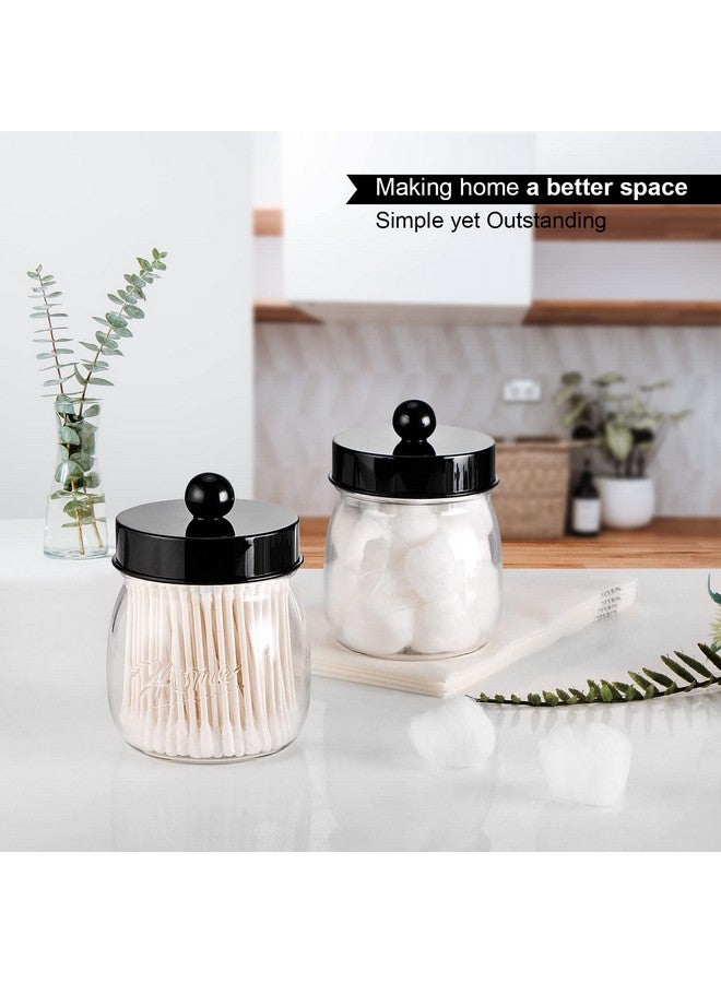 SheeChung Farmhouse Decor Apothecary Jar Set,Mason Jar Bathroom Vanity Storage Organizer Canister - Qtip Holder Plastic Acrylic Jar for Cotton Swabs,Cotton Pads,Floss Picks,Paper Clips,Hair Clips(2 Pack,Black) - Image 4