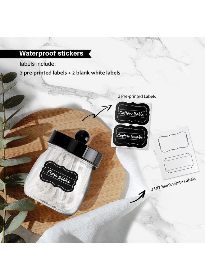SheeChung Farmhouse Decor Apothecary Jar Set,Mason Jar Bathroom Vanity Storage Organizer Canister - Qtip Holder Plastic Acrylic Jar for Cotton Swabs,Cotton Pads,Floss Picks,Paper Clips,Hair Clips(2 Pack,Black) - Image 5