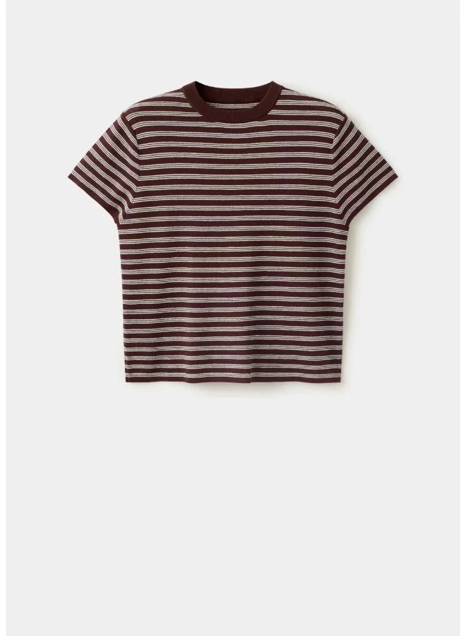 Mango 32-CHOCOLATE Short-Sleeved Ribbed Sweater for Women | Best Price UAE