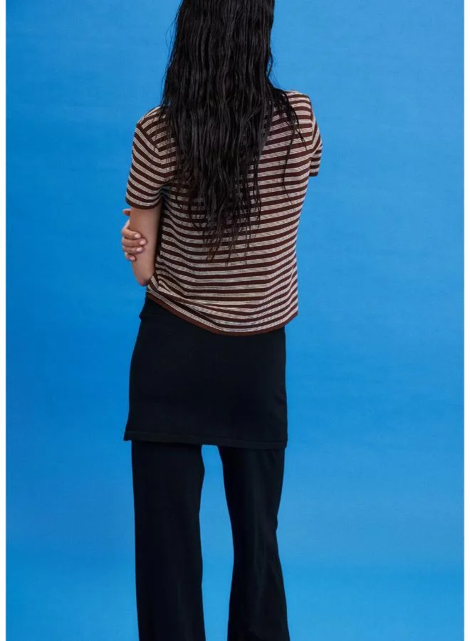 Mango 32-CHOCOLATE Short-Sleeved Ribbed Sweater for Women | Best Price UAE