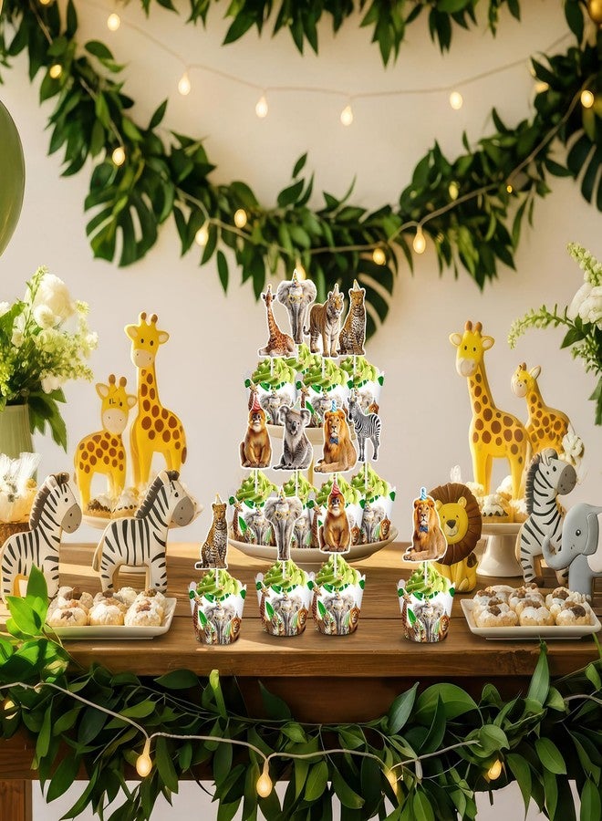 Widecook 96 Pcs Jungle Safari Cupcake Toppers and Wrappers Set Wild Animal Cupcake Picks and Liners for Safari Theme Birthday Baby Shower Wildlife Jungle Party Cake Decorations - Image 4