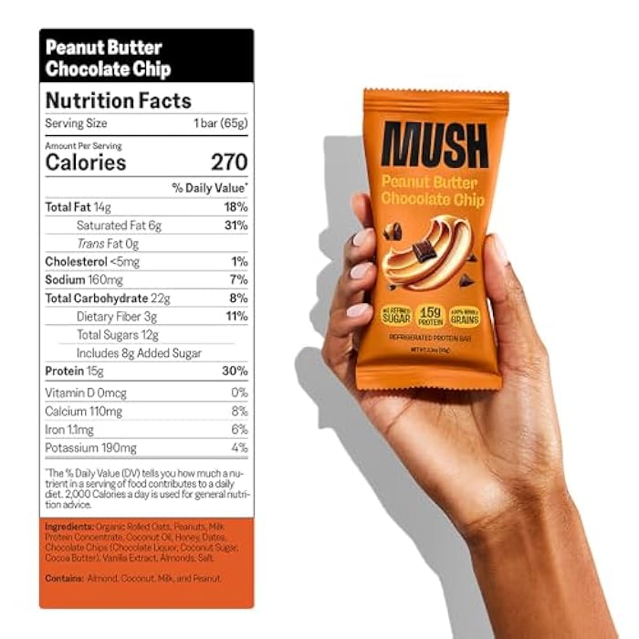 Mush بار بروتين موش - زبدة الفول السوداني برقائق الشوكولاتة - 15 جرام بروتين، مصدر جيد للألياف، خالي من الجلوتين، بدون سكر مكرر، طاقة مستدامة، 2.3 أونصة - Image 2