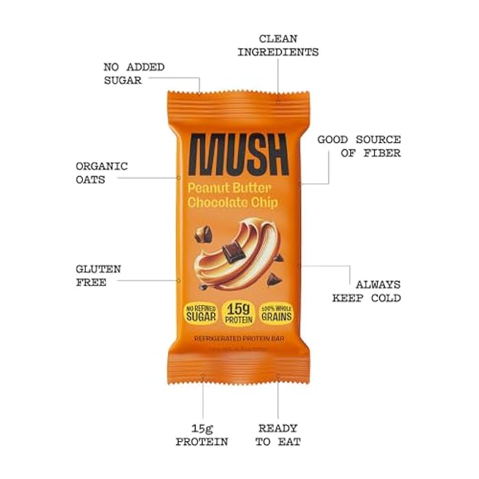 Mush بار بروتين موش - زبدة الفول السوداني برقائق الشوكولاتة - 15 جرام بروتين، مصدر جيد للألياف، خالي من الجلوتين، بدون سكر مكرر، طاقة مستدامة، 2.3 أونصة - Image 3