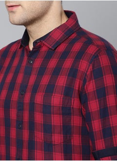 Dennis Lingo Men's Slim Fit Red and Blue Casual Cotton Spread Shirt  - Image 2