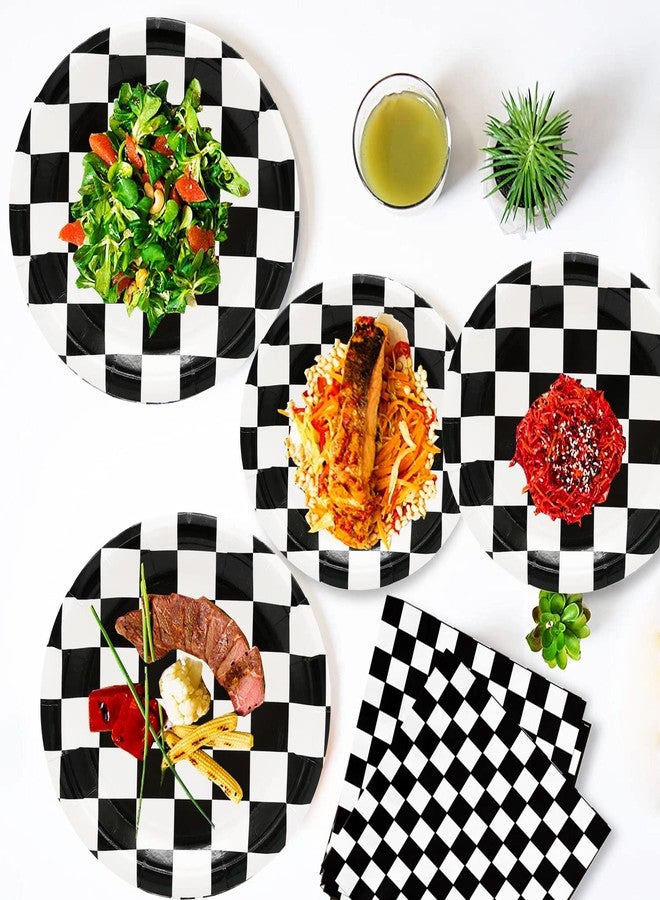 HSPAIDYP 100Pcs Black/White Checkered Race Car Party Supplies, 9" & 7" Dinner & Dessert Plates, Napkins, Cups for 25 Guests, Modern Checkered Pattern, All Occasions - Image 4