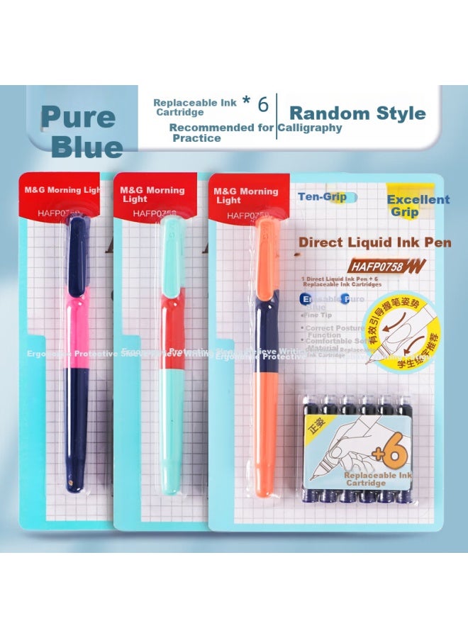 ام اند جي M&g Refillable Steel Pen With Erasable Pure Blue F Fine Nib 3.4mm Set, 1 قلم مع 6 حشوات, لون جسم القلم عشوائي, Hafp0758b3 1 مجموعة - Image 1
