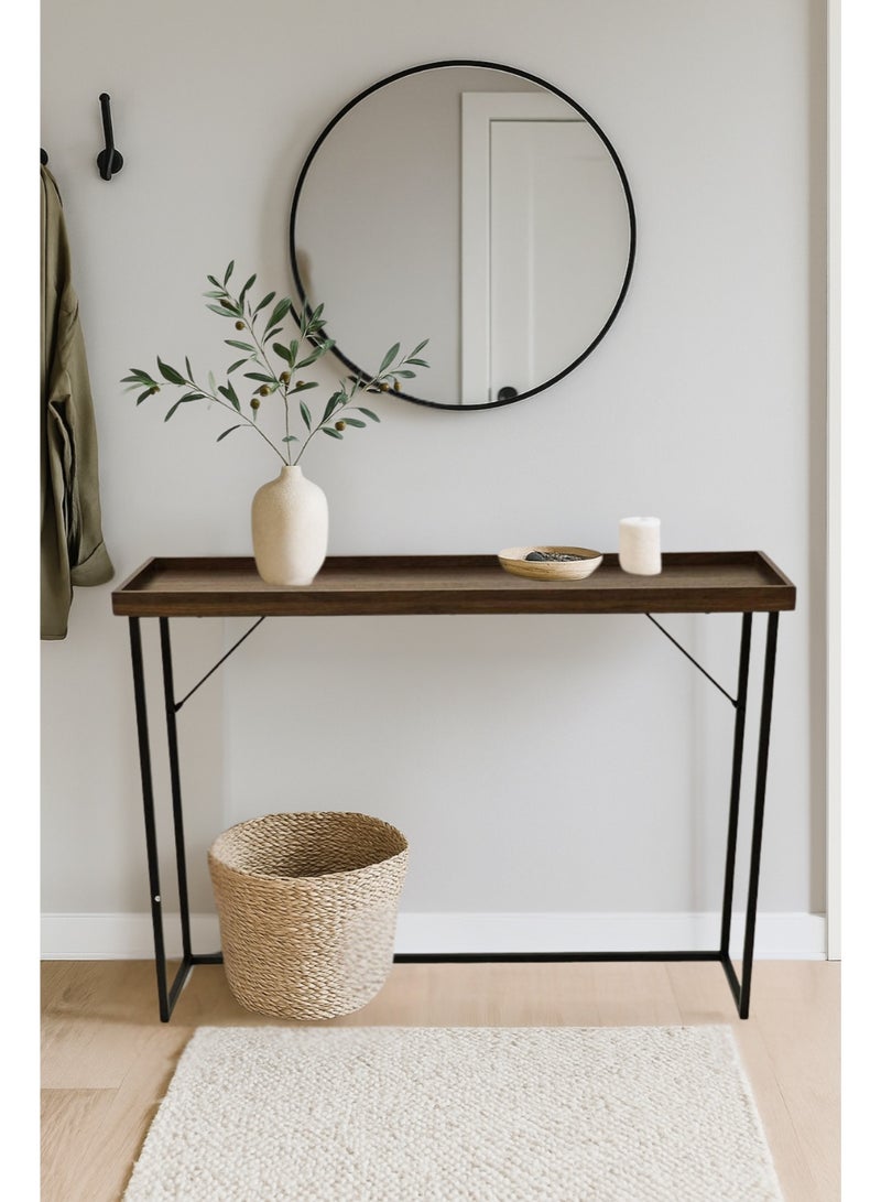 PixelsFurniture Pixels Furniture Console Table, Entryway with Wood Top and Metal Ends, Versatile, Brown Color - Image 1