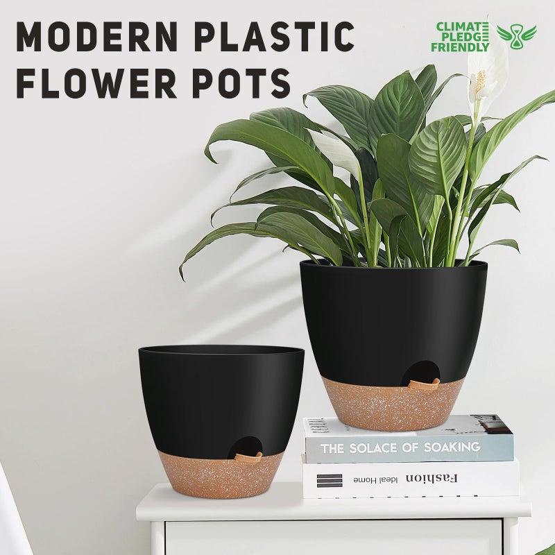 YNNICO 12" 10" 9" Large Self Watering Plant Pots, 3 Pack Flower Pots Planters with Multi Mesh Drainage Holes for Indoor Outdoor Garden Plants and Flowers (Black) - Image 3